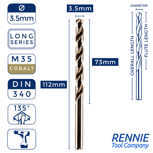 1 x DIN340 HSS Cobalt Long Series Jobber Drill Bit All Metric Sizes. M35 Co5 - Picture 13 of 33