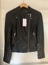 Reiss Tallis Ladies Black Real Genuine Leather Biker Jacket Size 10 New Bnwt