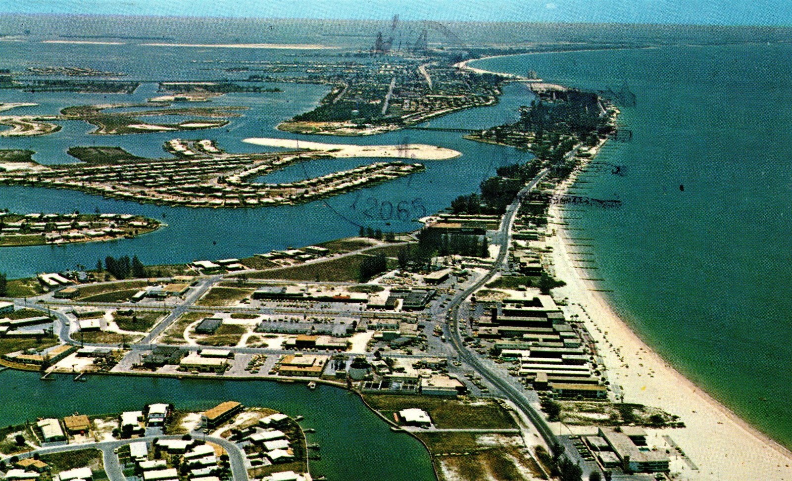 FL Treasure Island Aerial View Boca Ciega Bay St. Petersburg Beach Vtg