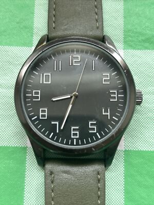Men s Black Dial Easy Read Olive Green Band Quartz Watch