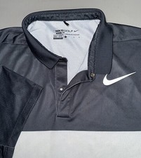 Nike Golf Flyknit Dri-Fit Mesh Snap Up Men's L Polo Shirt Black White Modern Fit