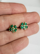 4 Leaf Clover Mini Earrings Green Irish Luck St Patrick's Day Gift Box NEW