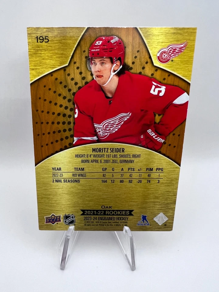 Moritz Seider - 2023-24 Engrained 2021-22 Rookies #195 Oak /299 Red Wings RC - Image 2 of 2