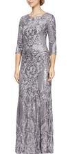 NWT Alex Evenings 398 Women's Long Evening Sequin Dress 3/4 Sleeve Sz 12 LILAC