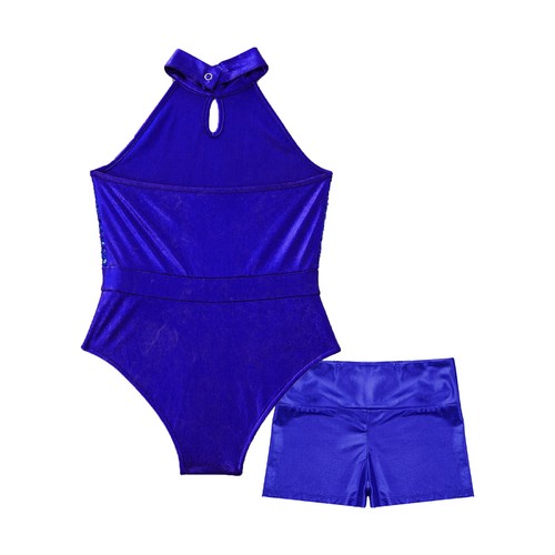 Leotard With Shorts Shiny Girl Dance Leotard Sparkly Bodysuit Ballet Jumpsuit - Picture 12 of 35
