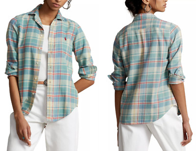 POLO RALPH LAUREN GEORGIA Cotton Twill Check Shirt Hemd T-Shirt Top Bluse New S