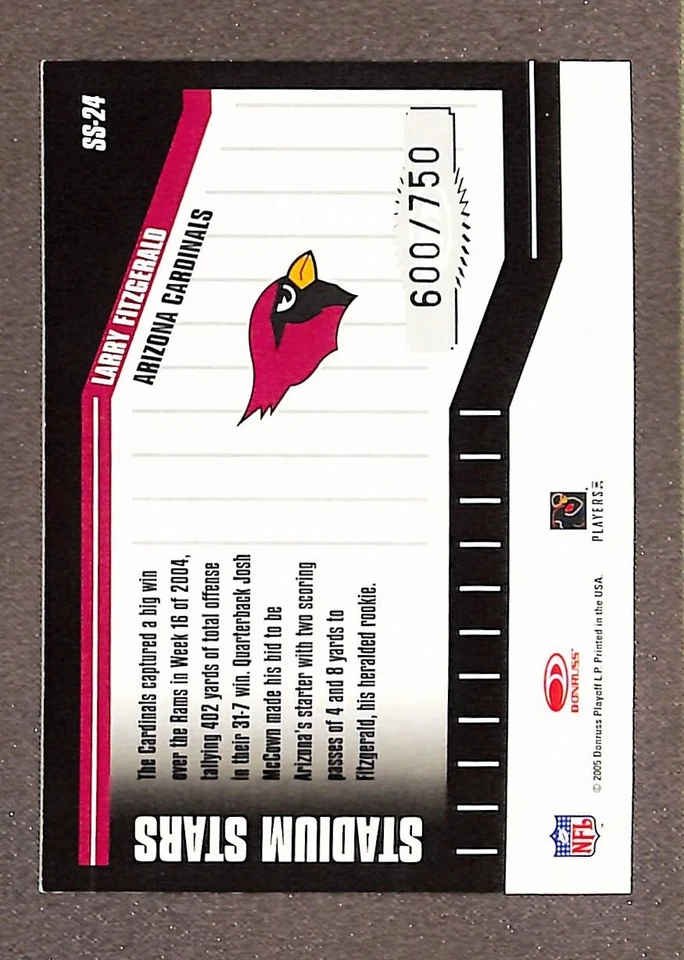 2005 Donruss Classics Stadium Stars Goal Line #SS-24 Larry Fitzgerald /750 - Image 2 of 3