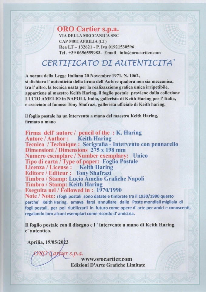 Keith Haring- Serigraphie - Siebdruck - Original signiert auf BRIEFMARKEN BOGEN - Bild 3 von 4