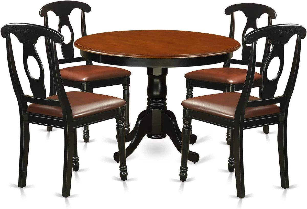 Dining Room Set For 4 Wood Round 42 Inch Table 4 Leather Chairs Space Saving