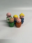 Vintage Fisher Price Wooden Little People Lot Of 5 Round Heads 1960/1970 C2