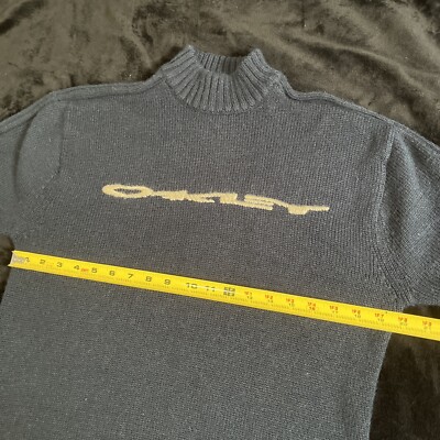 Vintage 90s OAKLEY Rare Spellout Mock Neck Knit Sweater Big Logo