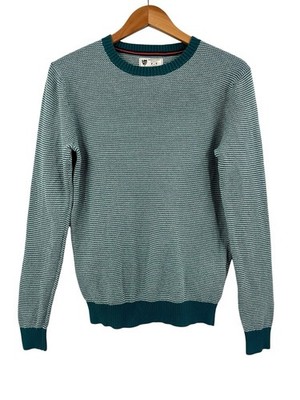 WARREN & PARKER Men's Teal White Squiggle Stripe Gentlemen's Cut Sweater Medium