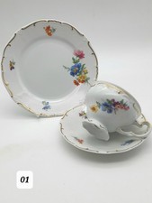 Weimar Porzellan 3-teiliges Kaffee- Gedeck,Blumen- & Golddekor, "Katharina" 