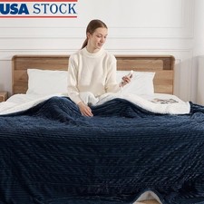 Electric Blanket Full Heated Blanket Full Size Striped Flannel  Thick Sherpa