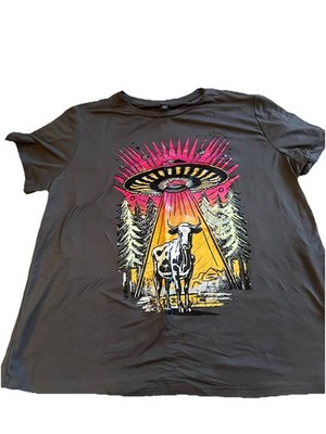 SHEIN Curve Women s Plus 0XL Gray Cowboy Western Graphic Print Crew Neck Tee