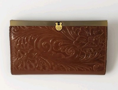 Patricia Nash Cauchy Leather Frame Wallet Tooled Florence Brown 