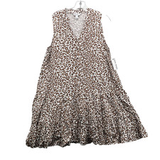 Nine West Mini Dress Women Large Flowy Babydoll Cheetah Print Boho Casual Summer