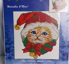 Kitty Christmas Counted Cross Stitch Wearable Kit Candamar NIP 51337 Vtg Cat
