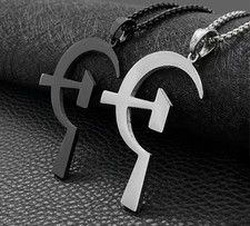 Stainless steel sickle hammer communist emblem necklace pendant