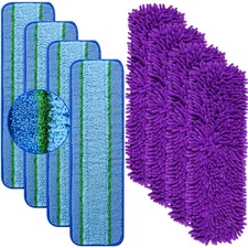 8 Pack Mop Pads for Bona Family of Mops, 4 Pet Microfiber Sweeping Pad + 4 Mi...