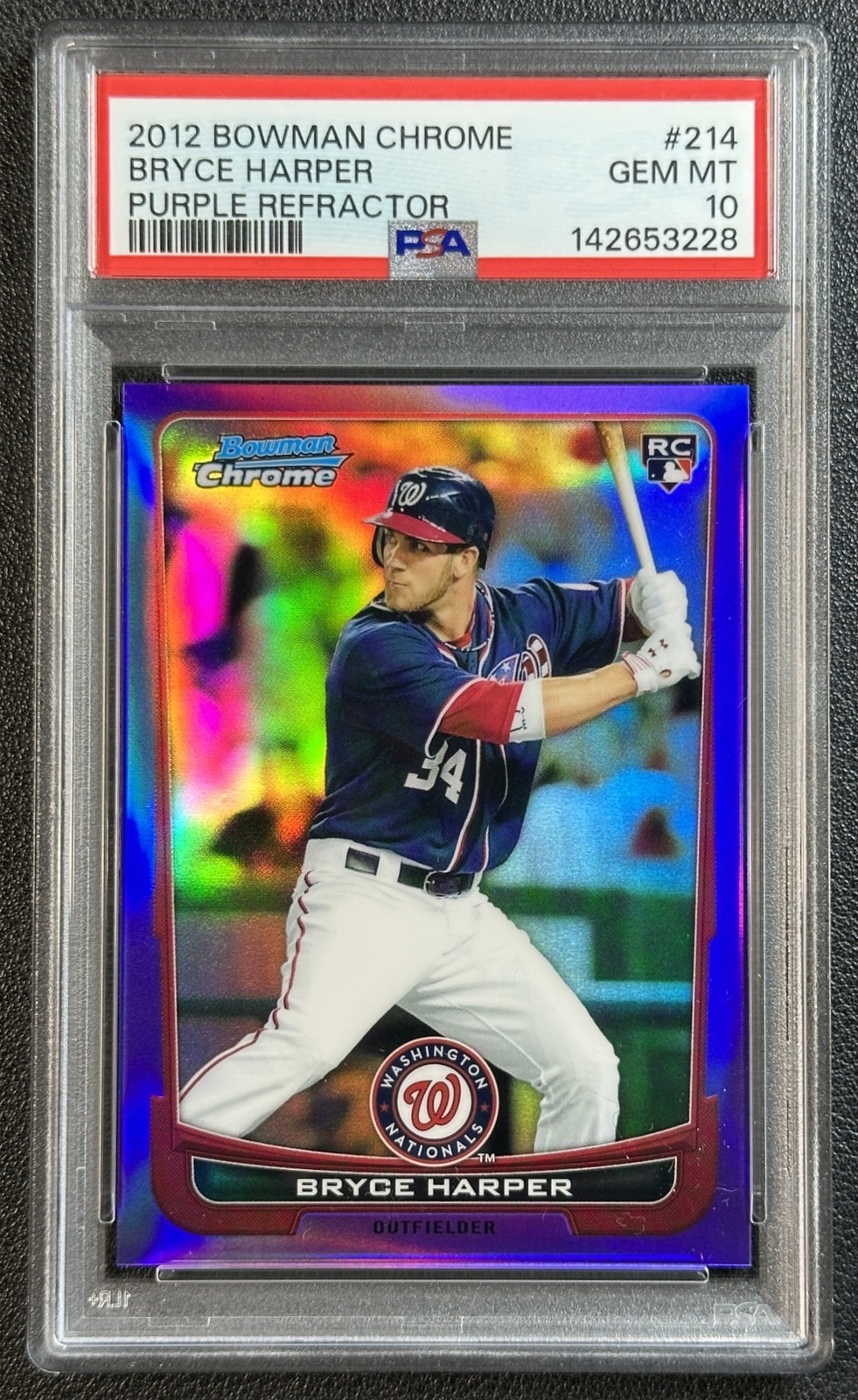 BRYCE HARPER PSA 10 2012 BOWMAN CHROME #214 ROOKIE PURPLE REFRACTOR RC 182/199