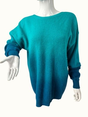Alba Moda Angora Wool Sweater Womens L Oversized Teal Green Fuzzy Soft Pullover
