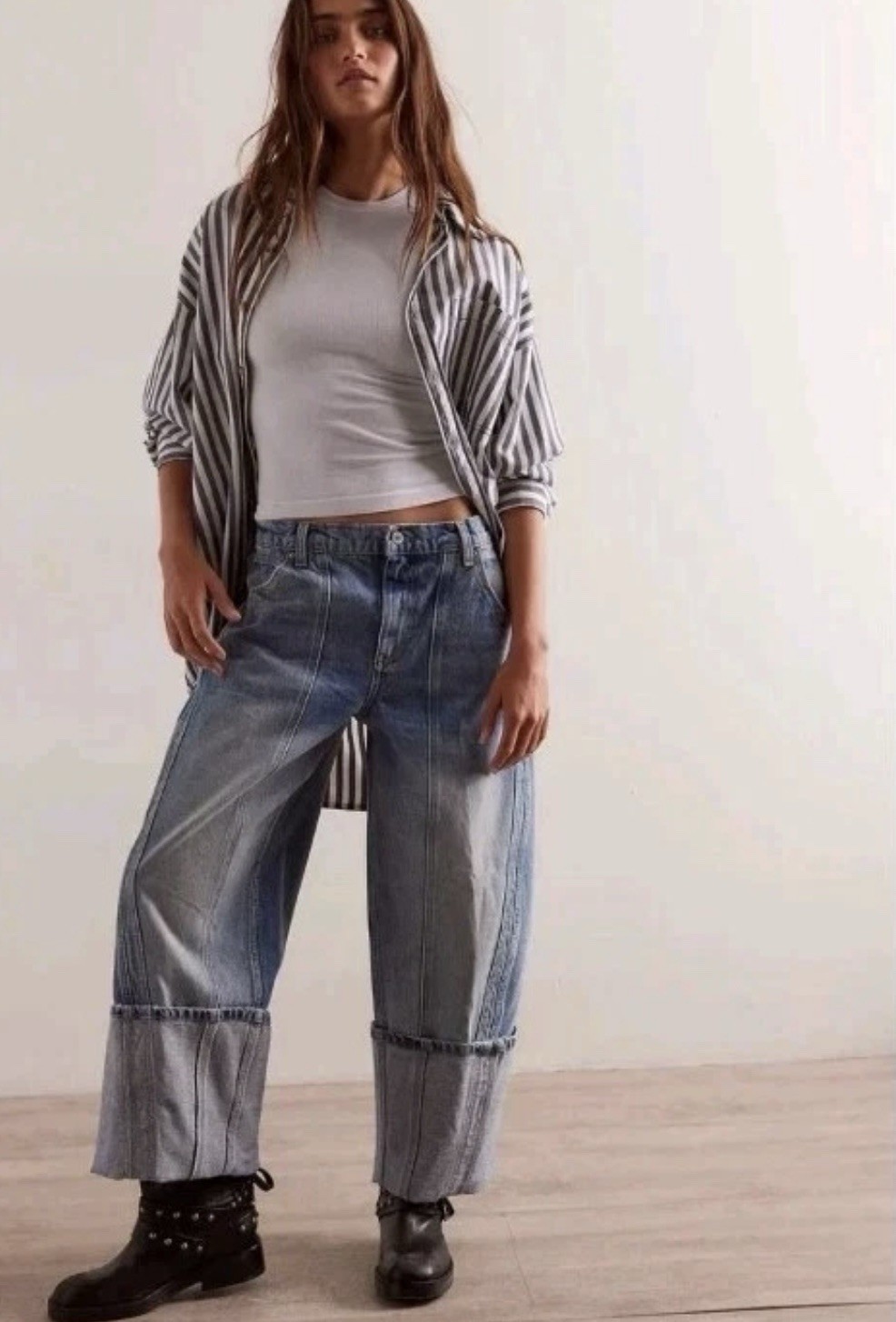 Free People We The Free Olsen Cuffed Barrel Jeans Women’s Size 27 NWT Boho Denim