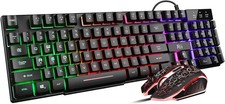 Keyboard and Mouse Set Rainbow LED Backlit Gaming Multimedia PC
