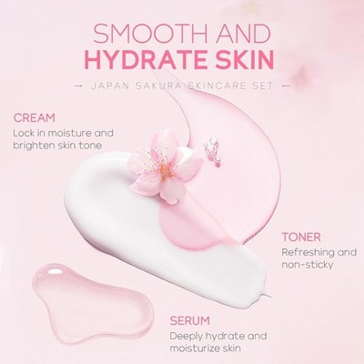 Japan Sakura 6pc Skin Care Facial Set (Cleanser, Toner, Serum, 2