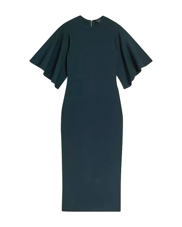 green emerald velvet dress Ribbed Skater Dress With Rose Buttons | Lilano main image 0
