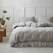 Biselina 100 Washed Cotton Duvet Cover Set 3Pcs Bowknot Ties Strap Solid Color