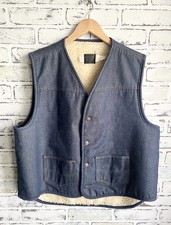 Vintage 70s Roebucks Sears Sherpa Lined Jean Denim Vest size XL