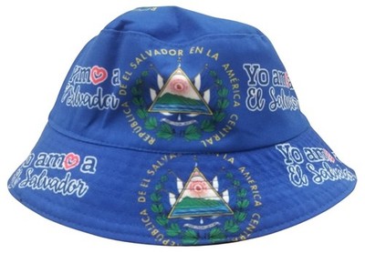 Sombrero Azul De El Salvador Con Frase ''Yo Amo a El Salvador'' y Escudo Grabado 