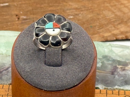 Old Pawn Zuni Sterling Silver Sunface Flower Multi Stone Ring Sz 7.5--TB498.25 - Picture 2 of 5