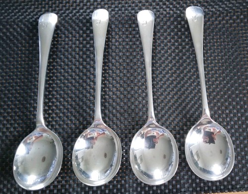 4 x Vintage "Walker & Hall" A1 Silver Plated Soup Engraved with the letter J