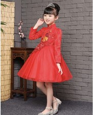 Girls Cheongsam Qipao Dress Peacock Embroidery Casual Daily Size 3-4t