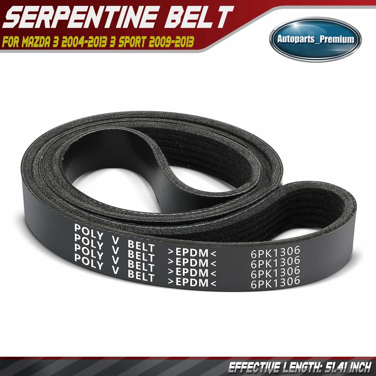 51.41 inch Serpentine Belt for Mazda 3 2004-2013 3 Sport 2009-2013