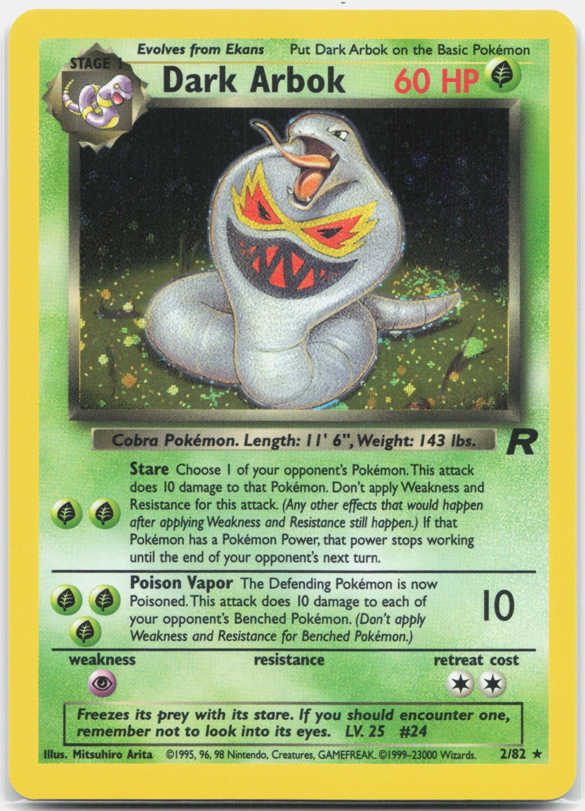 Dark Arbok (2) Holo Rare Team Rocket TR Grass Unlimited Holo 02/82 2000 NM