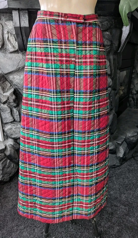 Vtg Loomtogs Christmas Holiday Maxi Long Skirt Quilted Plaid Taffeta Sz 11/12 - Image 3 of 4