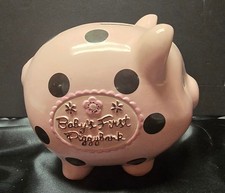 1992 Nursery Rhymes Baby's First Piggy Bank Pink Ceramic Polka Dot Nursery Decor