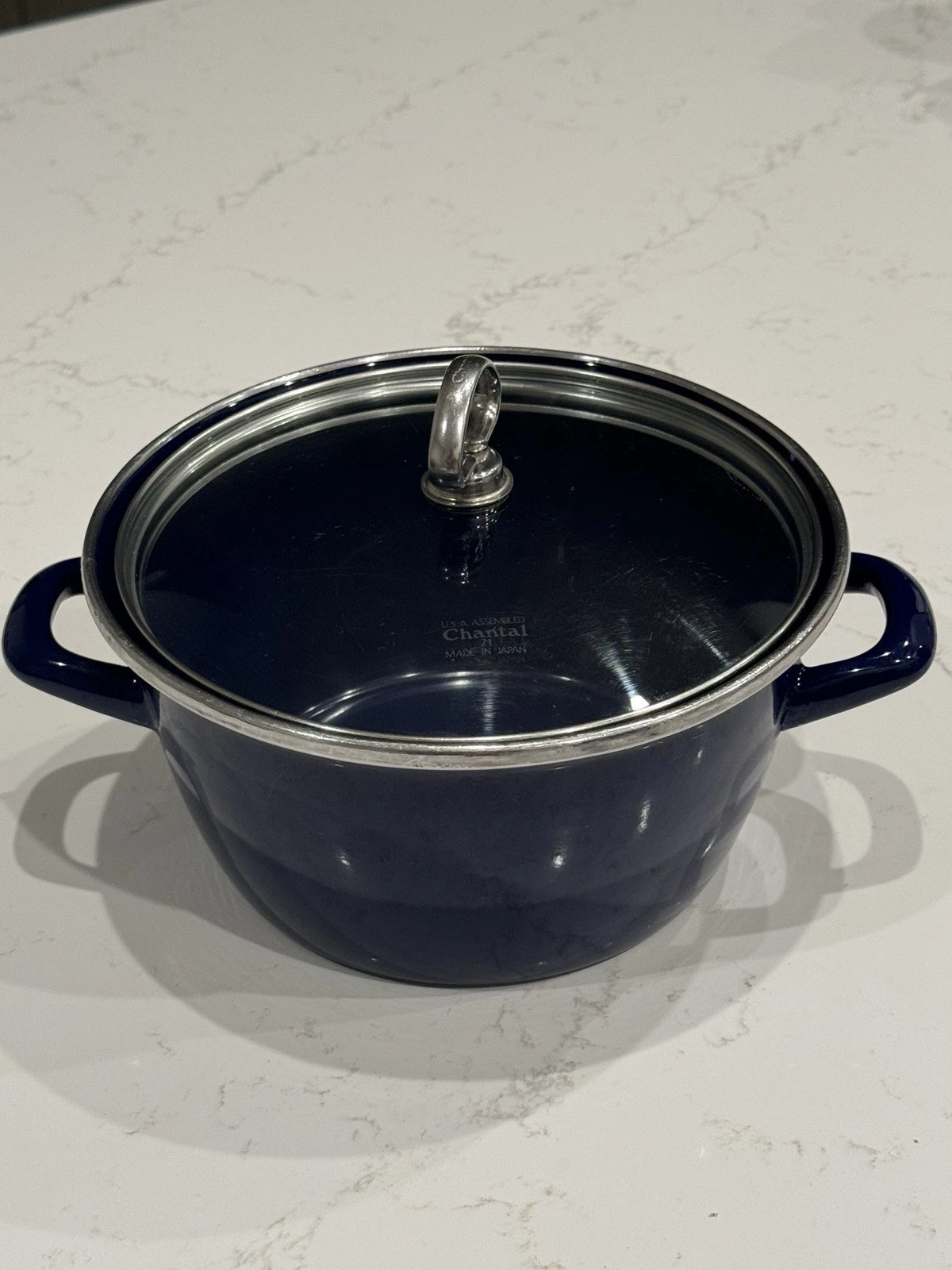 Chantal Blue Enamel-On-Steel 2.5 Quart Soup Pot with Tempered Glass Lid