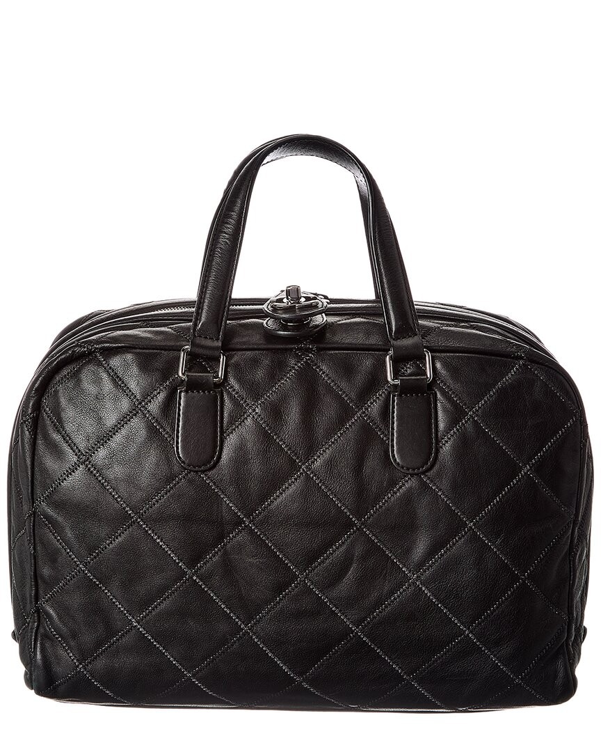 Chanel Black Calfskin Leather Stitched Bowling Bag Authentic Pre-Loved Womens 331690₽