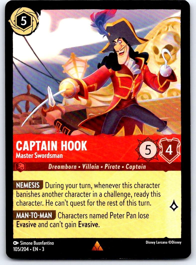 Captain Hook - Master Swordsman 105/204 R Into the Inklands Lorcana NM/M