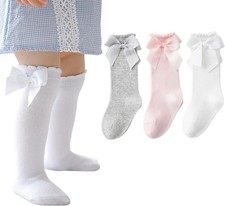 Baby Girls Socks Knee High Socks With Bow Infants Toddlers Stockings School