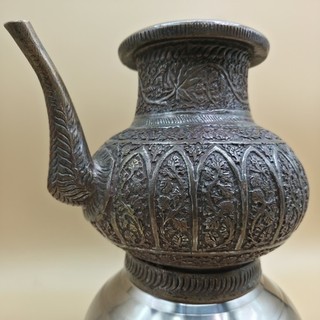Antique Indo Persian Mughal Tinned Copper Lota Pot Hand Hammered Calligraphy...