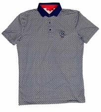 NEW Mens Redvanly Blue White Geometric Golf Perfotmance Polo Shirt Sz S D Logo