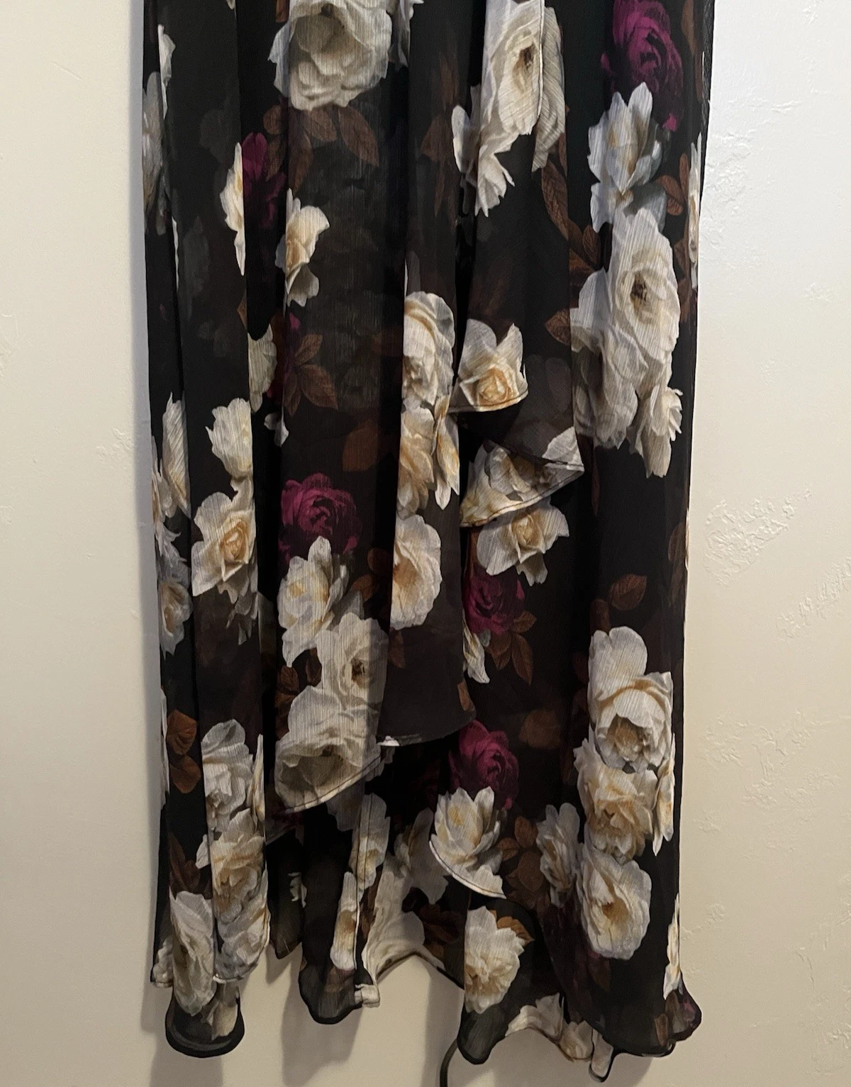 VETEMENTS Abito Calvin Klein nero floreale alto basso finto avvolgente foderato zip taglio schiena taglia 6