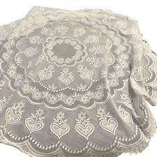Vintage Heritage Lace Round Tablecloth White Floral Heart Scalloped 64