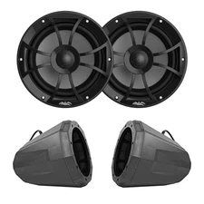 Wet Sounds 8" Black Grill RGB Marine Speakers with 8" Black Speaker Pod & Clamps