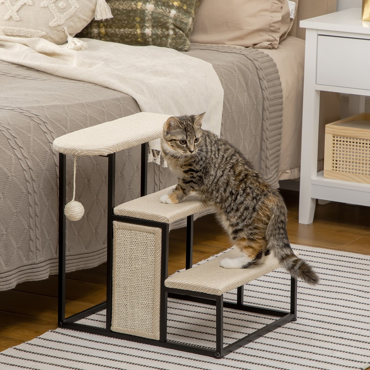 Cat Stairs Three Steps for Sofa Pet Steps w/ Sisal Scratching
